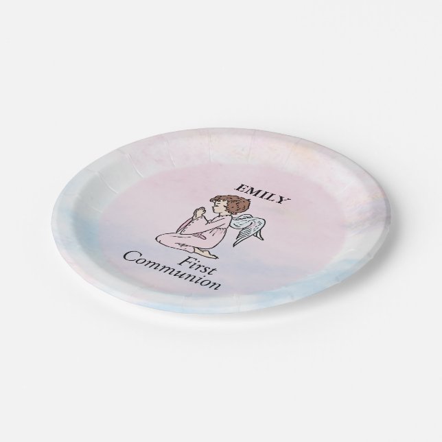 Plato De Papel Niña, Ángel de Primera Comunión (Angular)