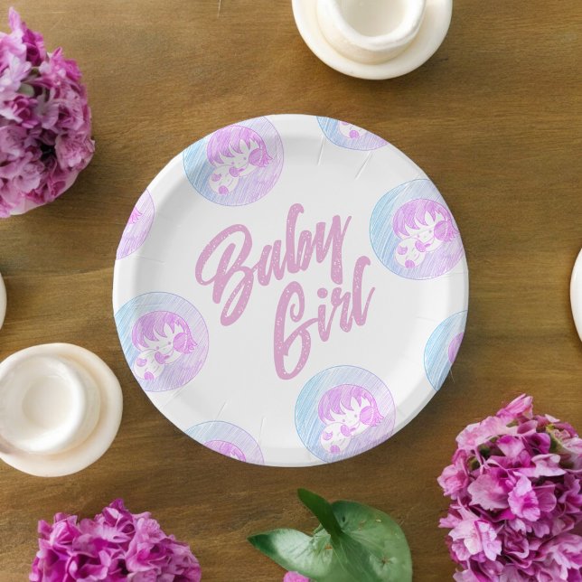Plato De Papel Niña bebé  (baby girl theme,birthday,wedding,baby shower,special occasion event paper plate party supplies)