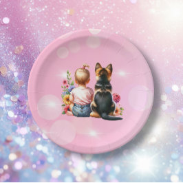 Plato De Papel Niña bebé y su cachorro | Baby Shower