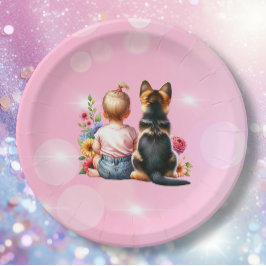 Plato De Papel Niña bebé y su cachorro | Baby Shower