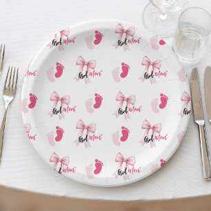 Plato De Papel Niña con lazo rosa Mamá Cinta Bonito Baby Shower