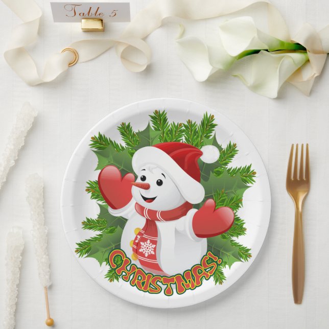 Plato De Papel Niña con ornamento de copos de nieve de cristal (Boda)