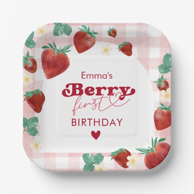 Plato De Papel Niña Cumpleaños de Frutas Primera Cumpleañera Fres (Anverso)