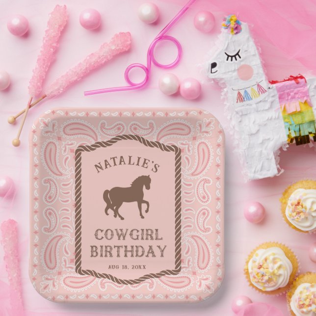 Plato De Papel Niña de vaca rosa | Paquetes de Fiesta de silueta  (Fiesta)
