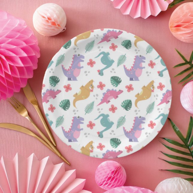 Plato De Papel Niña Dinosaurio Pastel Adorable (Subido por el creador)