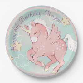 Plato de papel niña fantasía caprichosa Unicornio