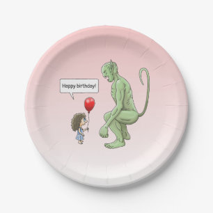 Plato De Papel Niña Globo y Duende Verde