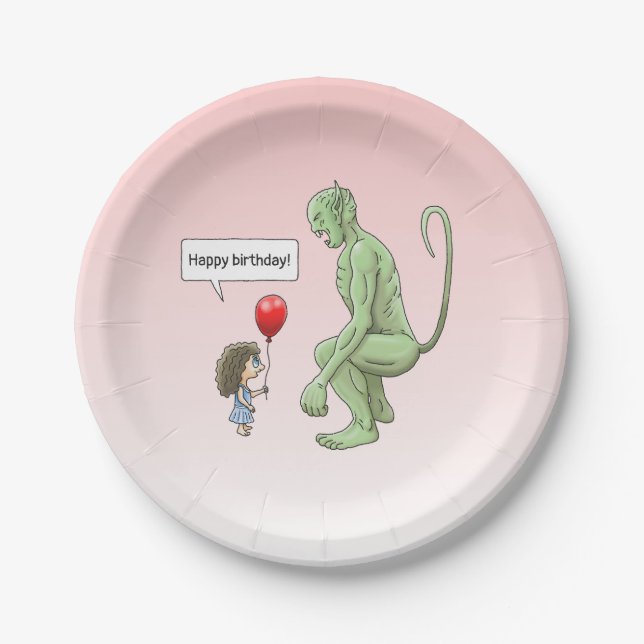 Plato De Papel Niña Globo y Duende Verde (Anverso)