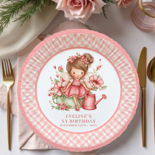 Plato De Papel Niña Hada Caprichosa 4to Cumpleaños Floral Rosa pa