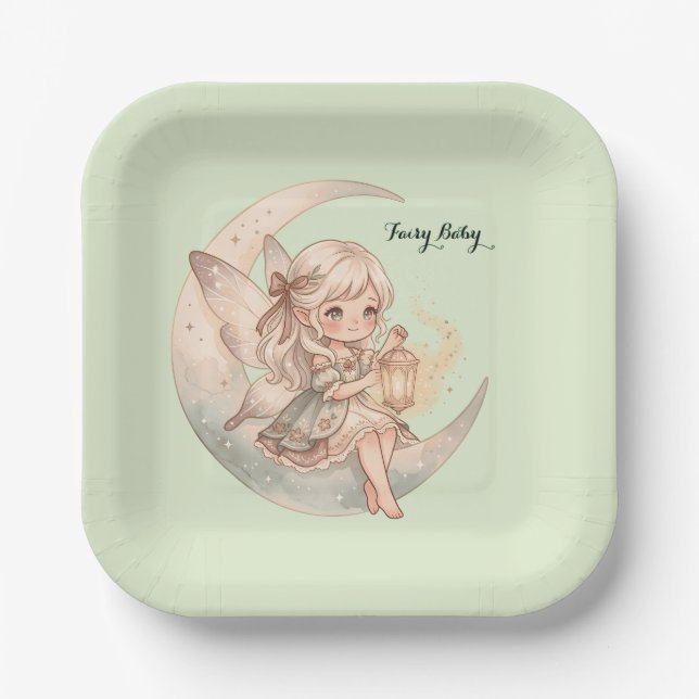 Plato De Papel Niña Hada Estética Bebé (Anverso)