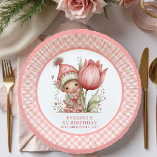 Plato De Papel Niña Hada Linda 2do Cumpleaños Flores Rosadas pape