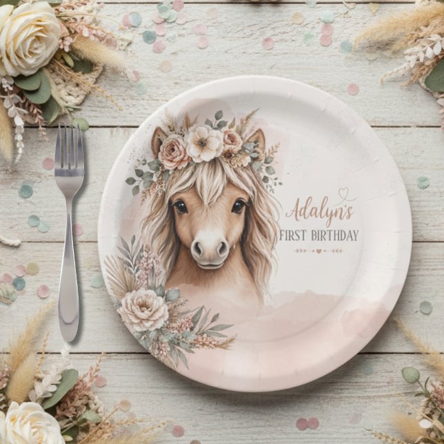 Plato De Papel Niña Linda Cumpleaños Boho Caballo Primer Cumpleañ (Subido por el creador)