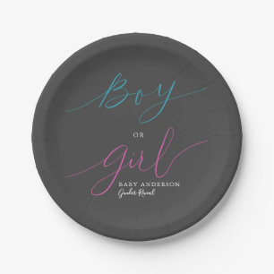 Plato De Papel Niña O Chica Guión Azul Rosa Género Revelador F