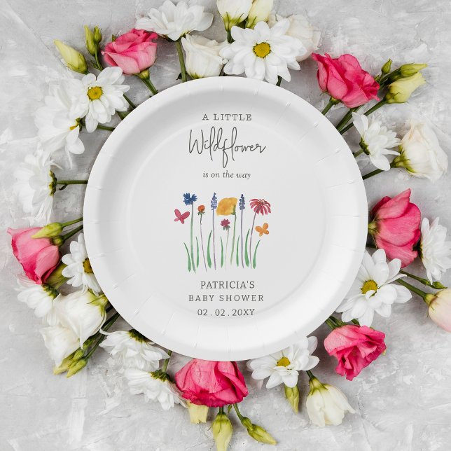 Plato De Papel Niña pequeña Bonito de flores silvestres Baby Show (Little Wildflower Pretty Baby Girl Baby Shower Paper Plates)