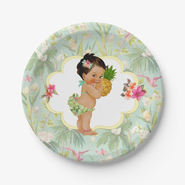 Plato De Papel Niña Tropical Hawaiana Luau Hibiscus (Anverso)
