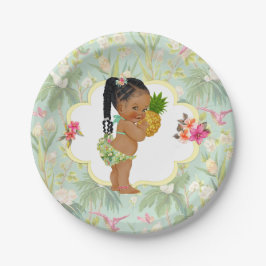 Plato De Papel Niña Tropical Hawaiana Luau Hibiscus Braids