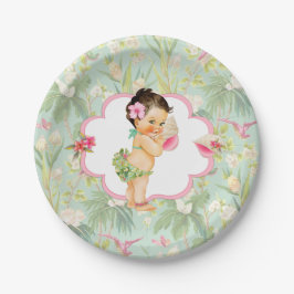Plato De Papel Niña Tropical Luau Hawaiano Hibisco