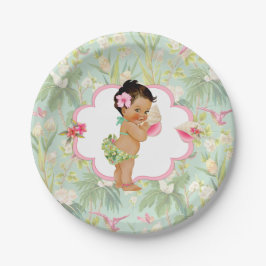 Plato De Papel Niña Tropical Luau Hawaiano Hibisco 
