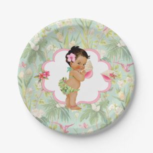 Plato De Papel Niña Tropical Luau Hawaiano Hibisco 