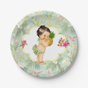 Plato De Papel Niña Tropical Luau Hawaiano Hibisco