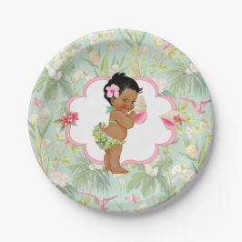 Plato De Papel Niña Tropical Luau Hawaiano Hibisco