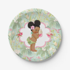 Plato De Papel Niña Tropical Luau Hawaiano Hibiscos Puffs