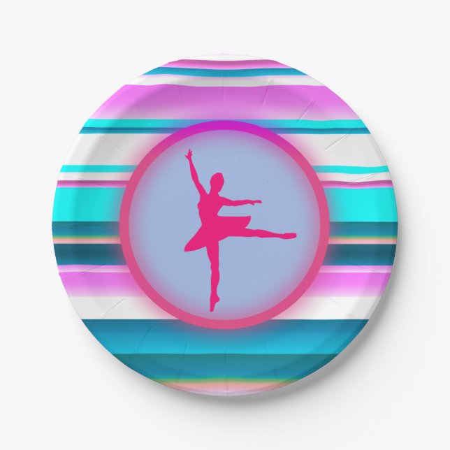 Plato De Papel Niñas Bailarina Baile Rayas (Anverso)