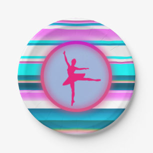 Plato De Papel Niñas Bailarina de Ballet Rayas