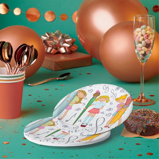 Plato De Papel Niñas escolares con una excesiva plantilla escolar (Subido por el creador)
