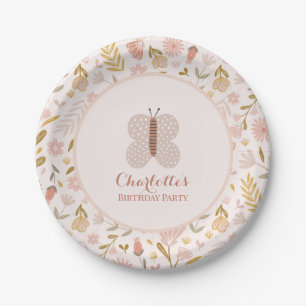 Plato De Papel Niñas Mariposa Flor Silvestre Cuadros Rosa 