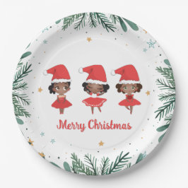 Plato De Papel Niñas pequeñas Navidades Santa Hat Ballerinas