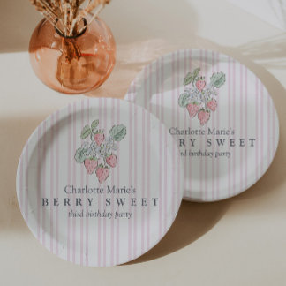 Plato De Papel Niñas Pink Berry Dulce Fresa