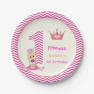 Plato De Papel Niñas princesitas cumpleaños 1er cumpleaños borde 