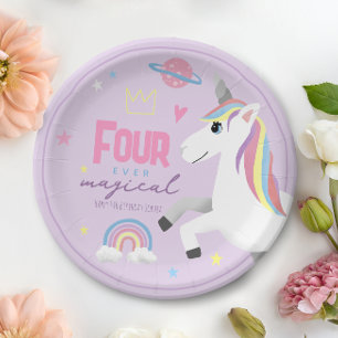 Plato De Papel Niñas Unicornio Rosa Por Siempre Mágico Cumpleaños