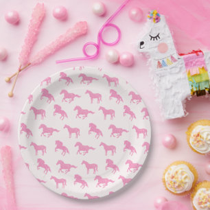 Plato De Papel Niñita Caballo Amante Purpurina Rosa Cumpleaños