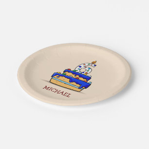 Plato De Papel Niño 6 cumpleaños, 6 en dulce pastel azul