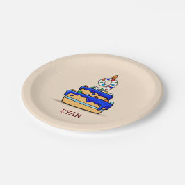 Plato De Papel Niño 9 cumpleaños, 9 en dulce pastel azul