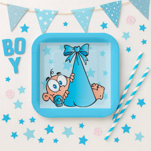 Plato De Papel Niño Adorable con Pacificador en Sling