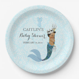 Plato De Papel Niño afroamericano Merman Prince Crown