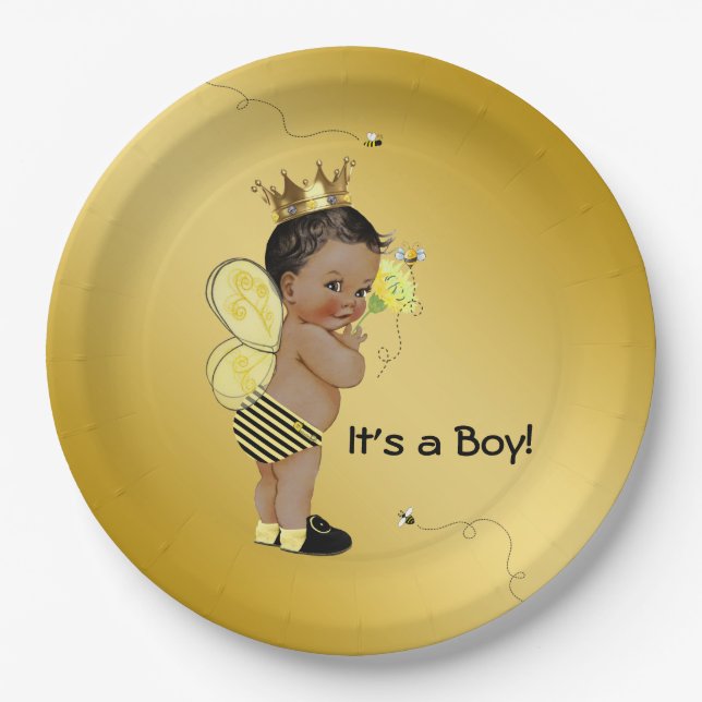 Plato De Papel Niño americano africano bebe Baby Shower (Anverso)