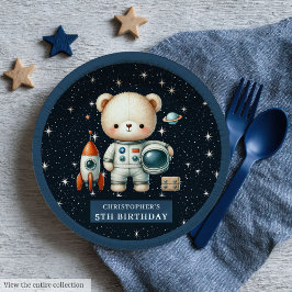 Plato De Papel Niño Astronauta de Oso de Teddy personalizado