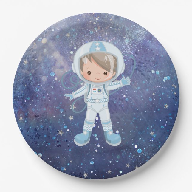 Plato De Papel Niño astronauta Espacio exterior (Anverso)