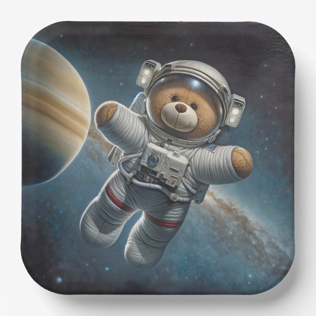 Plato De Papel Niño Astronauta Teddy Bear (Anverso)
