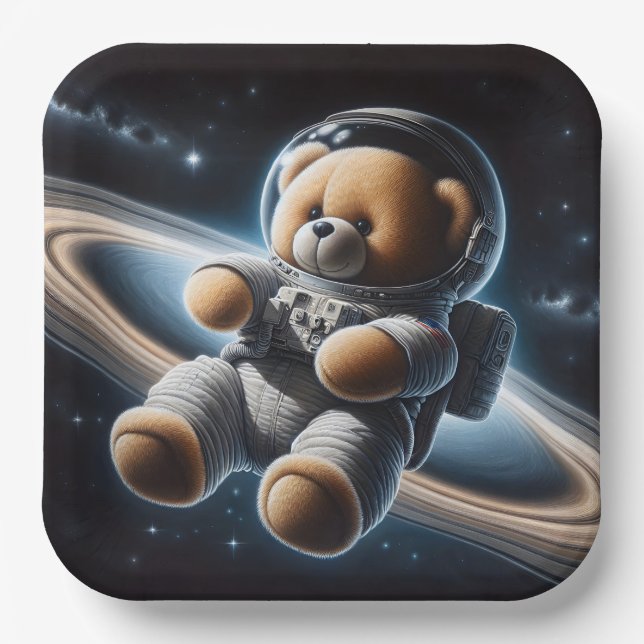 Plato De Papel Niño Astronauta Teddy Bear (Anverso)