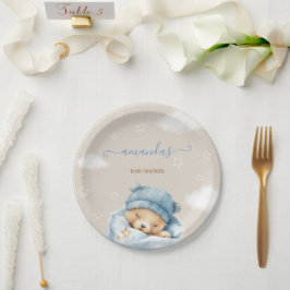 Plato De Papel Niño Azul Oso Dulce Fiesta de Bebé 