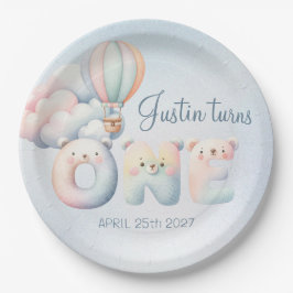 Plato De Papel Niño bebé 1er cumpleaños teddybear globo de aire c