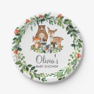 Plato De Papel Niño Chica de Baby Shower Rustic Woodland
