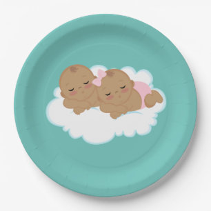 Plato De Papel Niño chica gemelos ducha bebé
