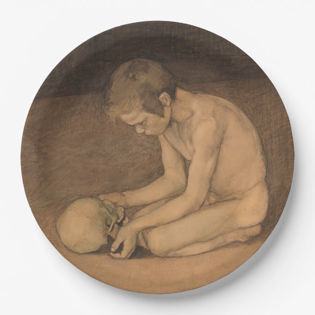 Plato De Papel Niño con cráneo (por Magnus Enckell) (Anverso)