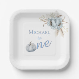 Plato De Papel Niño cumple un año Boho Blue Pumpkin